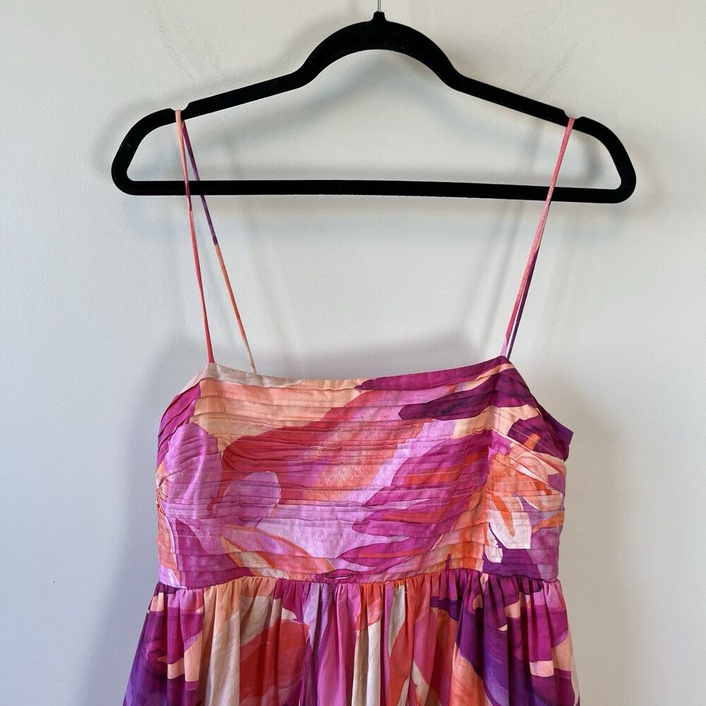 H&M Leaf Print Babydoll Mini Dress Pink Multi 100% Organic Cotton Medium NWT’s - Picture 9 of 16